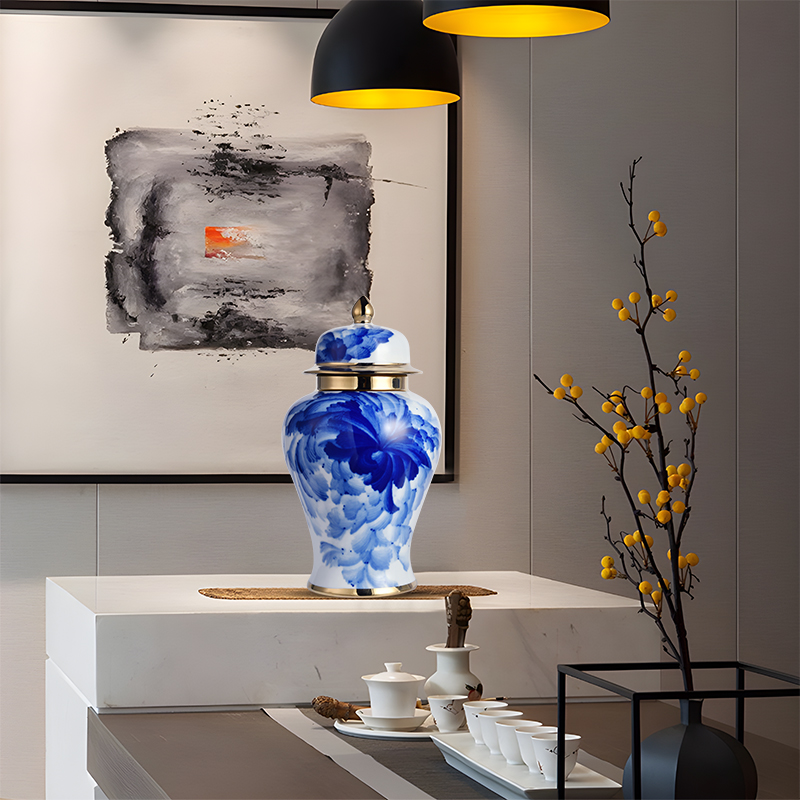 青花瓷陶瓷花瓶摆件客厅玄关博古架新中式高级感手绘花器家居饰品 - 图0