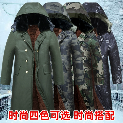 Длинное зеленое пальто, утепленная камуфляжная куртка, пуховик для работы