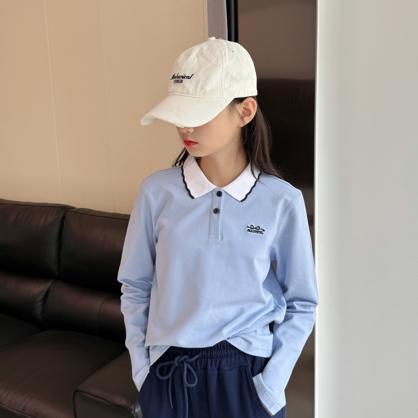 儿童长袖POLO衫女童翻领长袖t恤2025秋装新款女童花边领纯棉上衣,淘宝优惠券,粉丝福利购,淘宝优惠卷