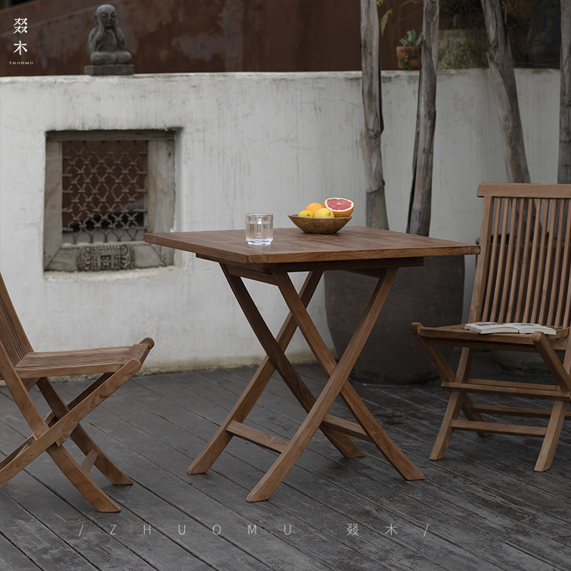 叕木|户外庭院折叠方圆桌印尼实木进口柚木民宿酒店阳台休闲茶桌 - 图1