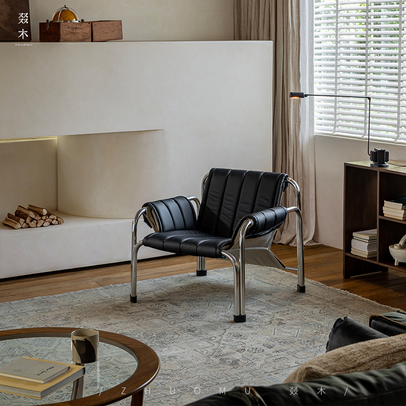 叕木|中古复刻\复古包豪斯风真皮头层牛皮设计师休闲单人沙发椅 - 图1