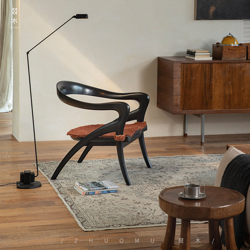 叕木|中古复古风设计师休闲椅侘寂民宿茶室柚木全实木单人沙发椅,淘宝优惠券,粉丝福利购,淘宝优惠卷