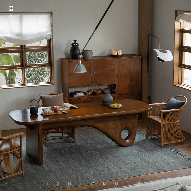 叕木|中古侘寂风全实木整板茶桌设计师创意民宿餐桌工作台书桌,淘宝优惠券,粉丝福利购,淘宝优惠卷