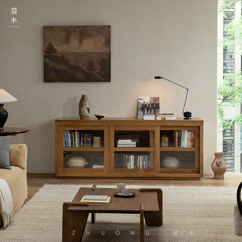 叕木|组合书柜\中古复古风实木玻璃推拉门落地储物柜收纳柜展示柜,淘宝优惠券,粉丝福利购,淘宝优惠卷