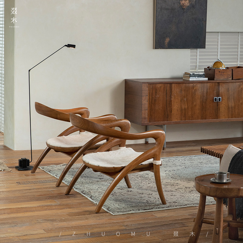 叕木|中古复古风设计师休闲椅侘寂民宿茶室柚木全实木单人沙发椅,淘宝优惠券,粉丝福利购,淘宝优惠卷