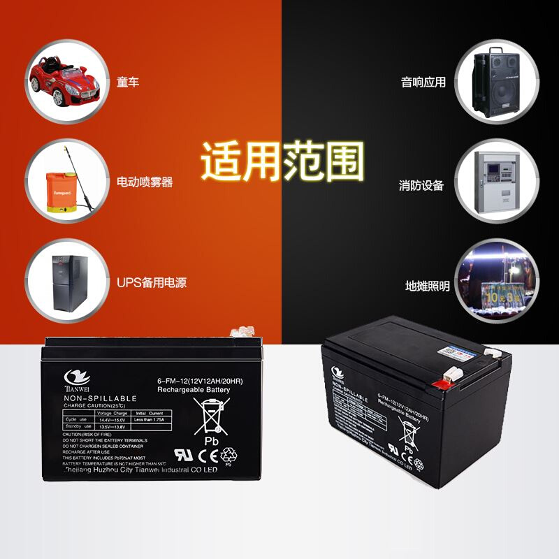 12V12AH伏电动喷雾器蓄电池消防UPS电梯应急平层备用夜市照明电瓶 - 图1