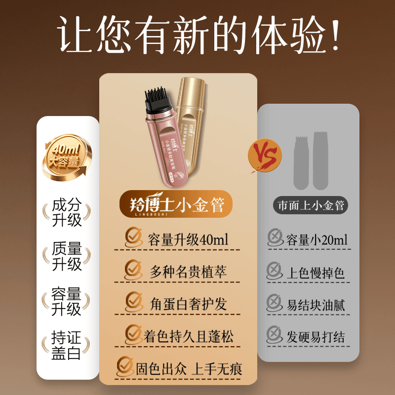 【官方正品】羚博士小金管多肽美发笔旗舰店一梳盖白发美发棒6WL,淘宝优惠券,粉丝福利购,淘宝优惠卷