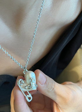 精工爱心别针项链金色银色沉甸甸手感小众时髦饰品