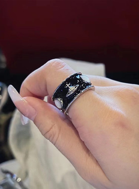 中古国王戒指宽版土星指环珐琅釉面白贝母个性朋克情侣