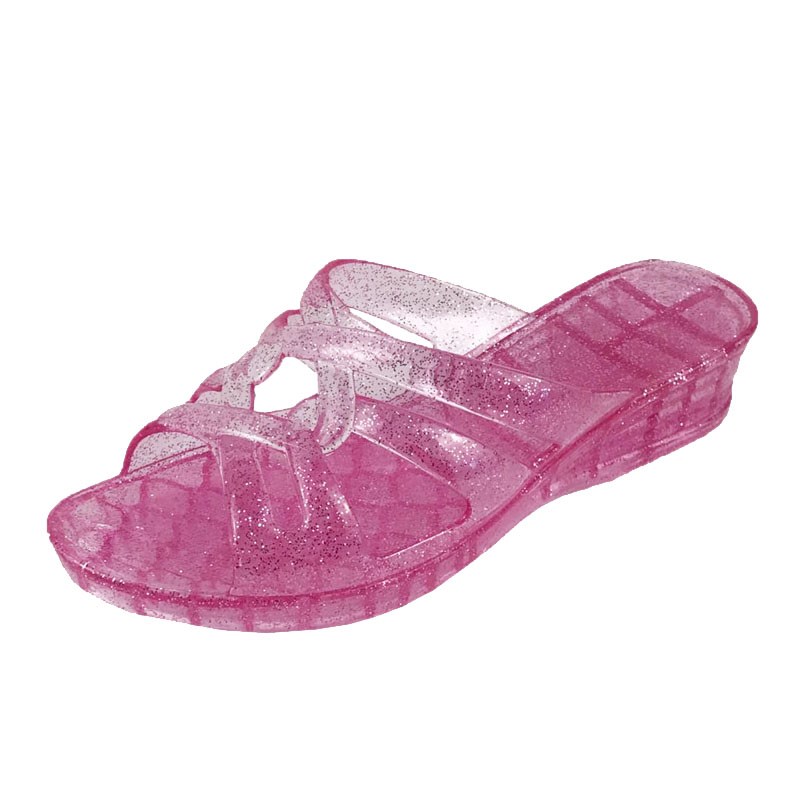 新款水晶塑料坡跟拖女夏季妈妈中跟防滑透明PVC室内外穿女凉拖鞋
