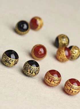 diy水晶黑红玛瑙烫金刻字散珠