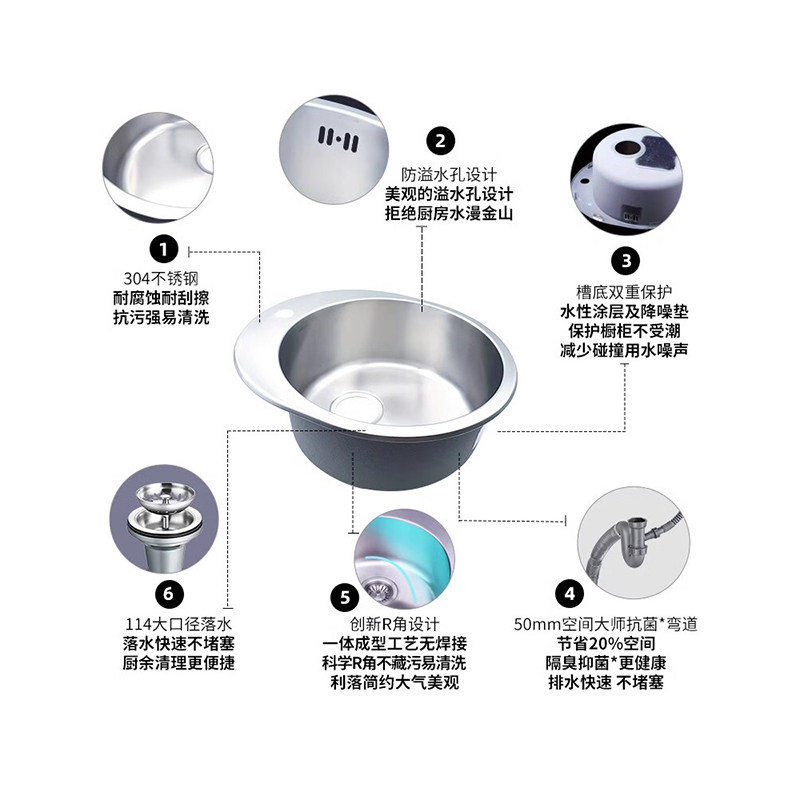 科勒厨房水槽吧台圆型洗菜盆台上台下两用不锈钢厨盆3046T单槽,淘宝优惠券,粉丝福利购,淘宝优惠卷
