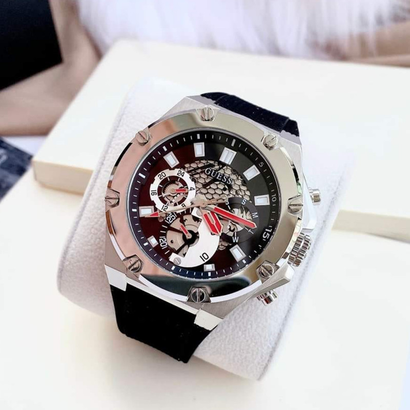 正品Guess盖斯手表时尚镂空黑金三眼硅胶表带欧美石英表GW0334G2-图2