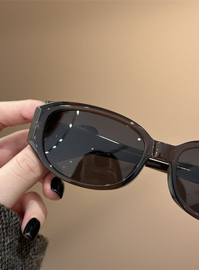 时髦ins棕咖色猫眼墨镜女显瘦高级感拍照防紫外线偏光太阳镜男潮