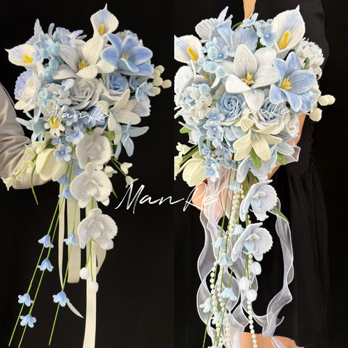 扭扭棒手捧花编织diy材料包手工婚礼领证瀑布成品花送朋友闺蜜礼 - 图1