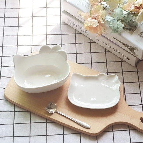 景德镇出口陶瓷碗 hello kitty陶瓷碗 创意甜品碗 凯蒂猫碟子大盘 - 图0