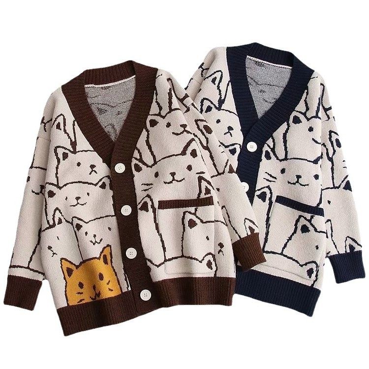 日系卡通毛衣外套女秋冬新款宽松慵懒风可爱针织开衫外搭上衣,淘宝优惠券,粉丝福利购,淘宝优惠卷