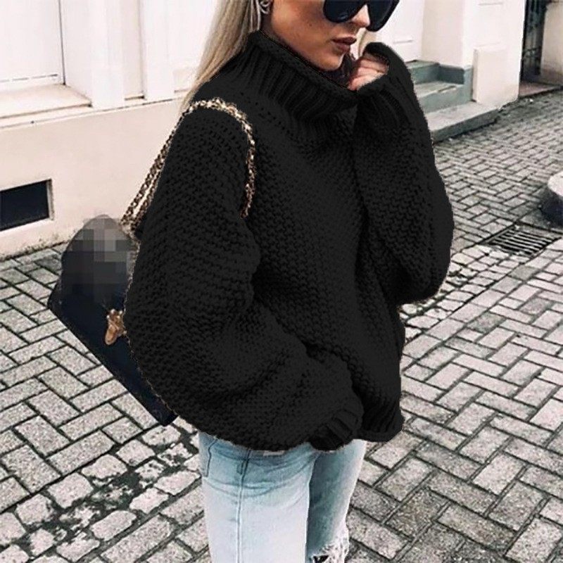 新款独立站亚马逊外贸秋冬毛衣女爆款卷边高领蝙蝠袖针织衫,淘宝优惠券,粉丝福利购,淘宝优惠卷