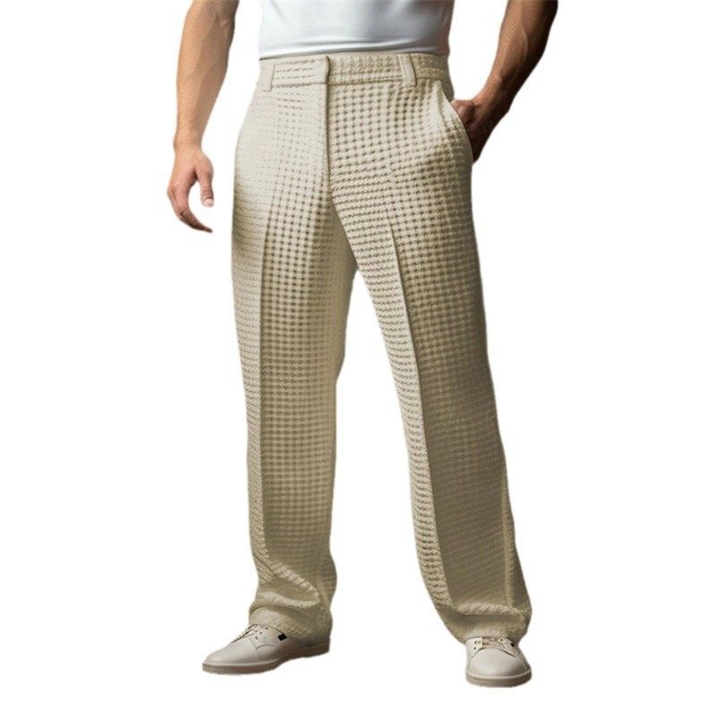 男士正装商务纯色华夫格斜前袋直筒休闲度假时尚西裤,淘宝优惠券,粉丝福利购,淘宝优惠卷