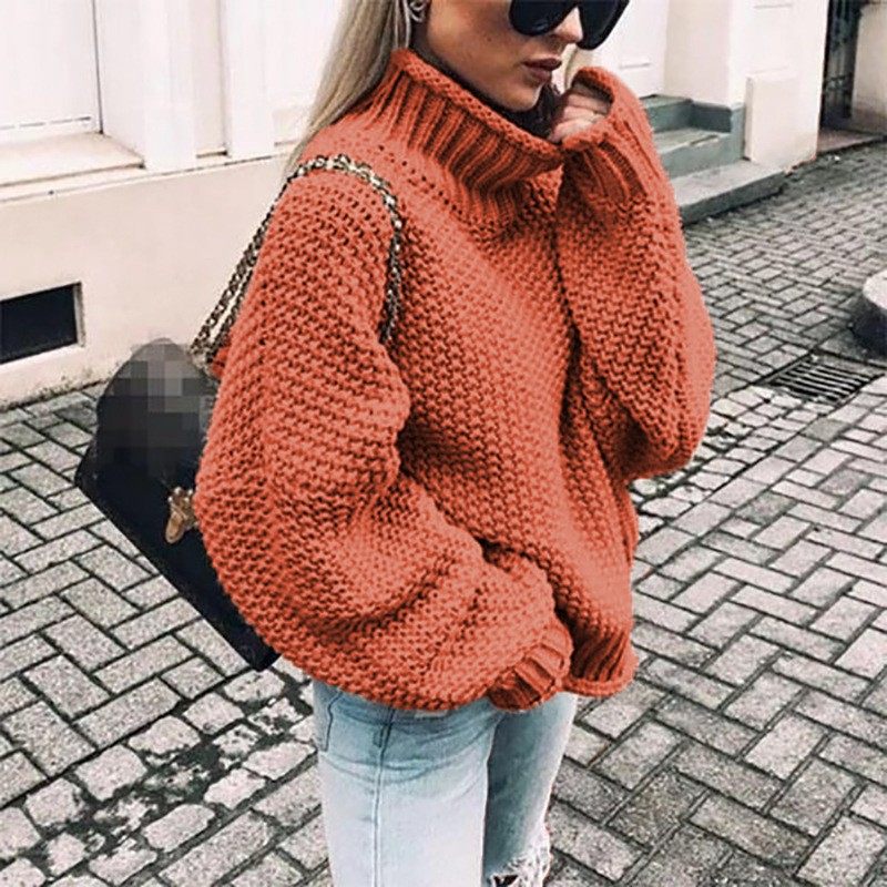 新款独立站亚马逊外贸秋冬毛衣女爆款卷边高领蝙蝠袖针织衫,淘宝优惠券,粉丝福利购,淘宝优惠卷