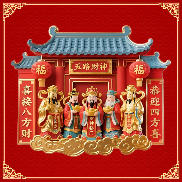 Five-way God of Wealth Magnetic Refrigerator Magnet brings good fortune and welcomes wealth and happiness