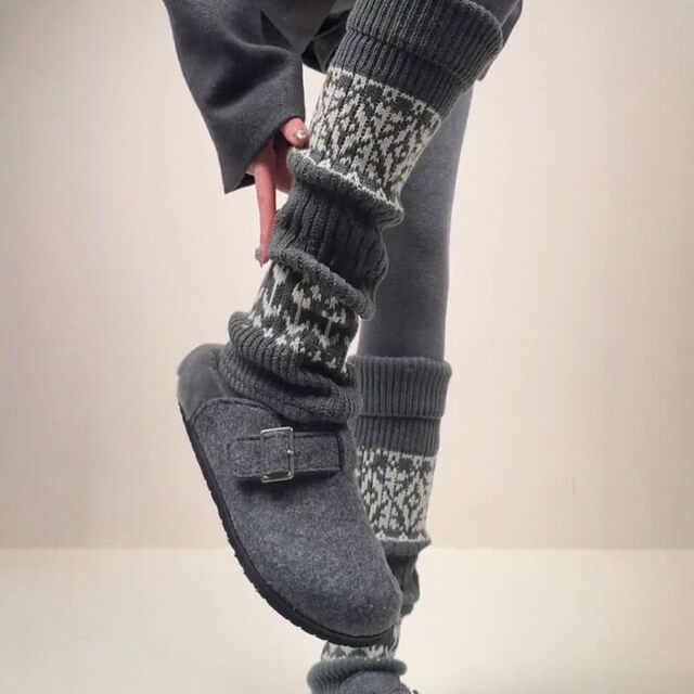 Fair Isle Socks Pile Socks Women's Autumn and Winter Pantyhose Thickened Warm Long Leg Sleeves Slimming Girls' Calf Socks