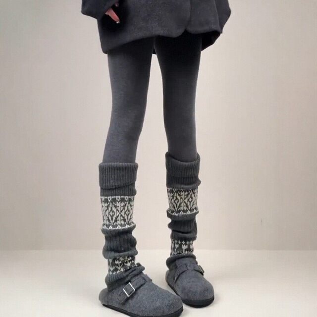 Fair Isle Socks Pile Socks Women's Autumn and Winter Pantyhose Thickened Warm Long Leg Sleeves Slimming Girls' Calf Socks
