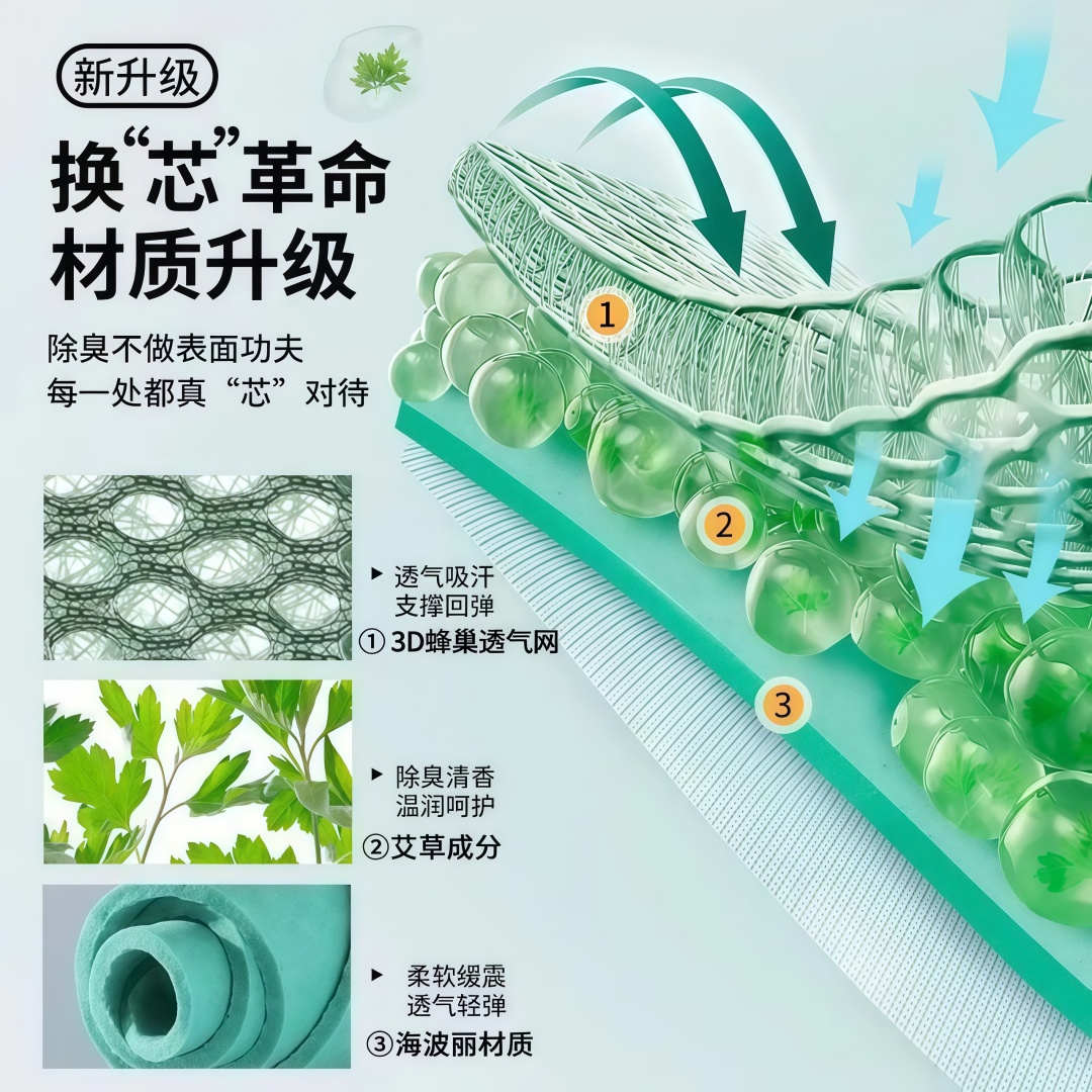 艾草除臭鞋垫夏天透气清凉防臭吸汗运动冰感舒适男女鞋垫软底夏季