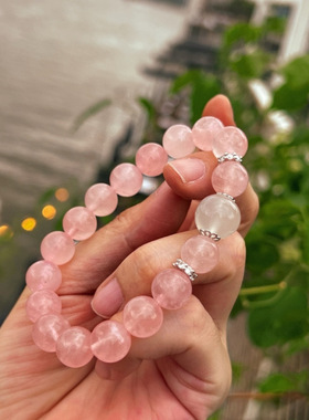 天然马达加斯加粉晶月光石手链马粉饰品10mm圆珠高品质