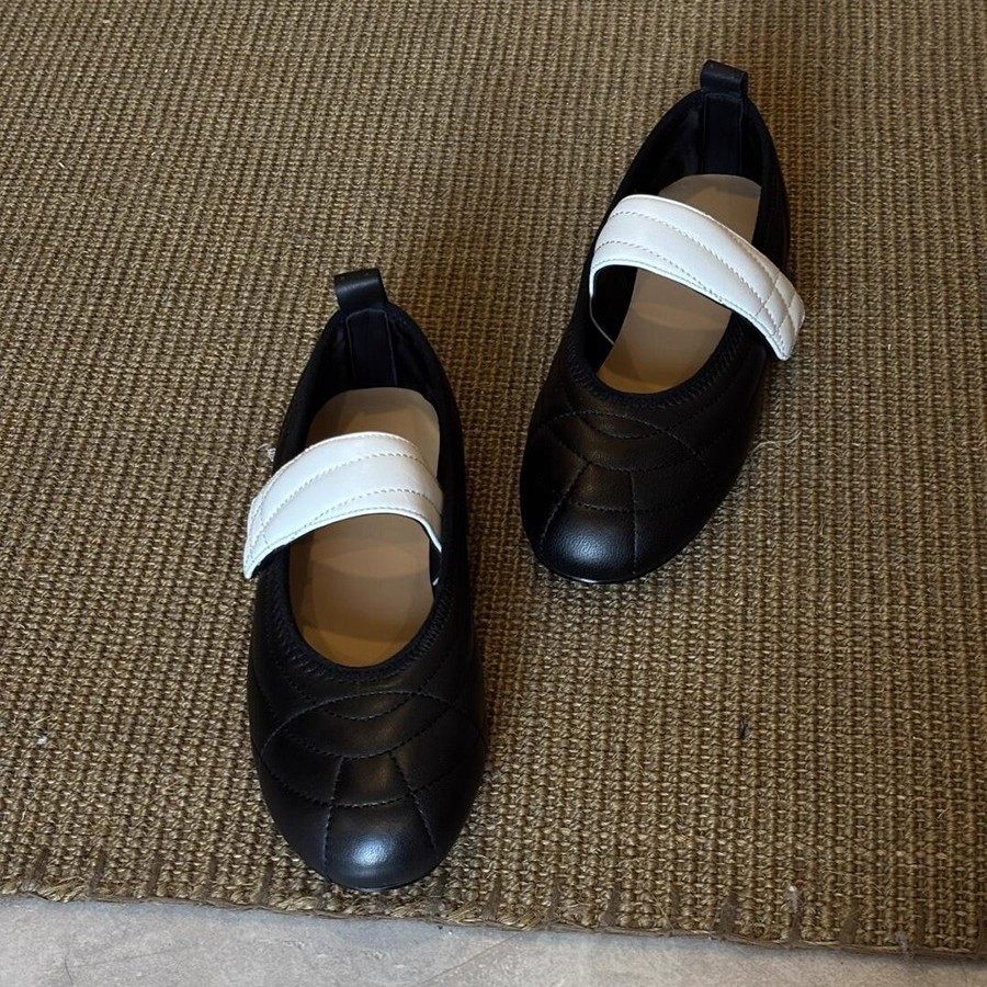 2026早春款法式复古风羊皮玛丽珍鞋女魔术贴拼色平底芭蕾舞鞋百搭,淘宝优惠券,粉丝福利购,淘宝优惠卷