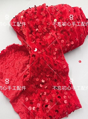 6/8cm亮片红色绒丝带diy手工女童皇冠蝴蝶结新年喜庆发夹材料配件