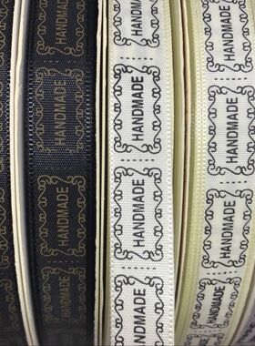 1.2cm织唛印刷HANDMADE高密涤纶商标diy手工发圈发夹布贴材料织带