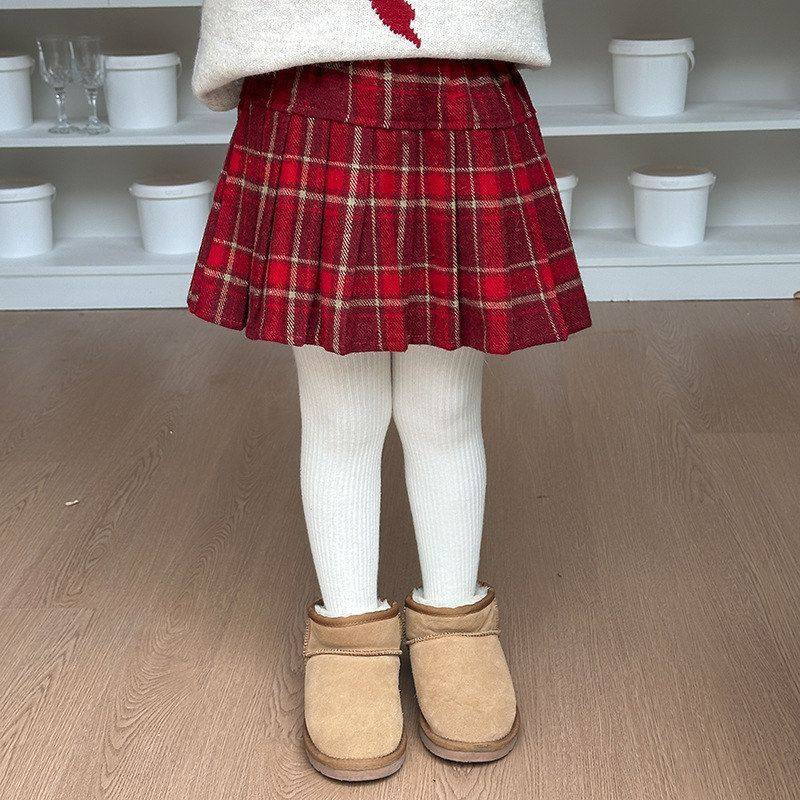 节日氛围感单品女童节日圣诞新年高质感毛呢半身裙子格纹百褶短裙,淘宝优惠券,粉丝福利购,淘宝优惠卷