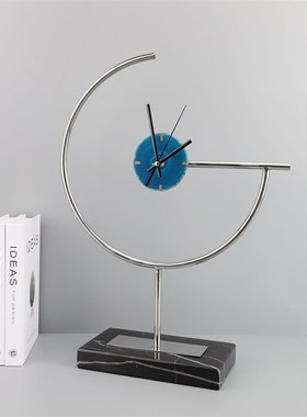 优选新中式创意金属m大理石时钟摆件客厅样板房玄关酒柜桌面家居