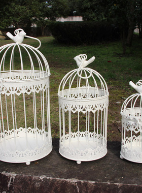 新款欧式田园铁艺鸟笼装饰品美式创意F套三多肉花架花盆摆件婚庆