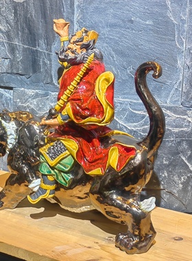 陶瓷财神赵公明伏虎招财摆件
