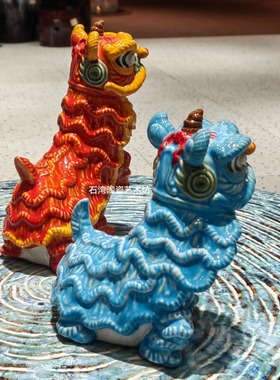 石湾公仔陶瓷舞狮子醒狮手工摆件