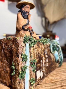 石湾公仔陶瓷渔翁手工原作摆件