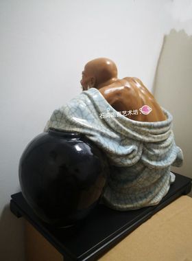 陶瓷禅意饮酒罗汉佛像手工装饰品