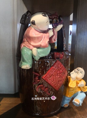 陶瓷招财童子手工风水精品摆件