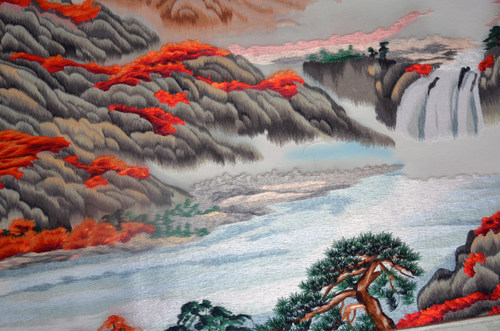 新中式真丝苏绣成品书房山水客厅刺绣挂画鸿运当头沙发背景墙装饰 - 图1
