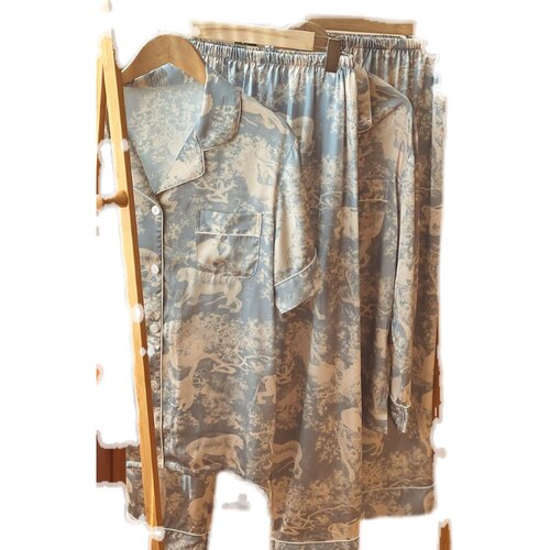 轻奢高定 丝绸睡衣套装女丛林动物印花长袖长裤冰丝高级家居服夏 - 图3
