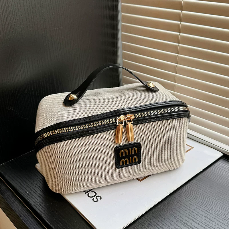 Retro capacious cosmetic bag, handheld organizer bag, high-end