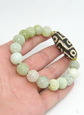特价昆仑玉手链纯铜天珠西藏挂件