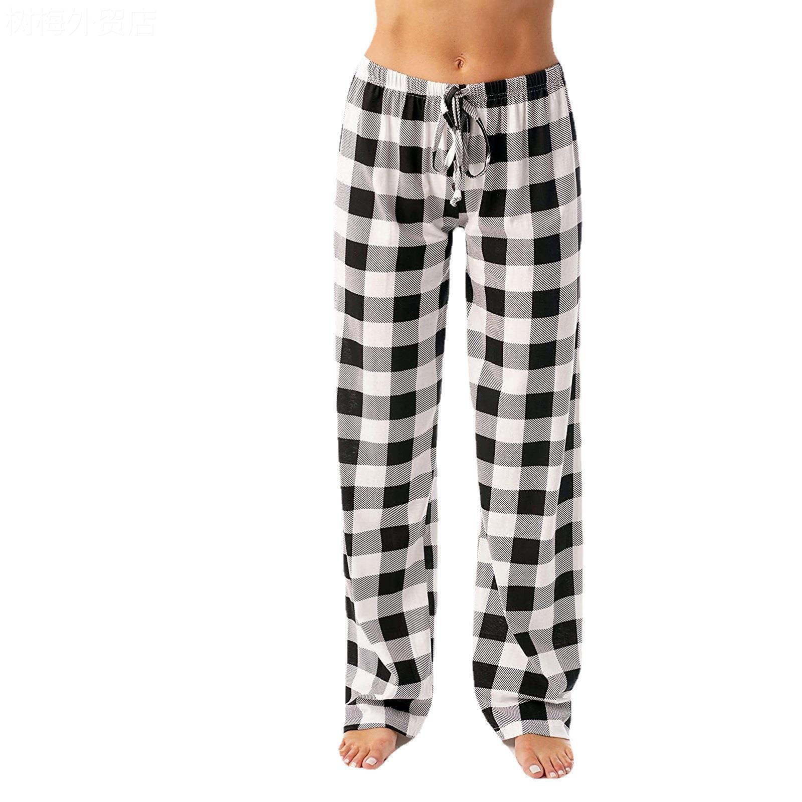 Women's casual pants plaid pajama pants wide leg pants阔腿裤-图3