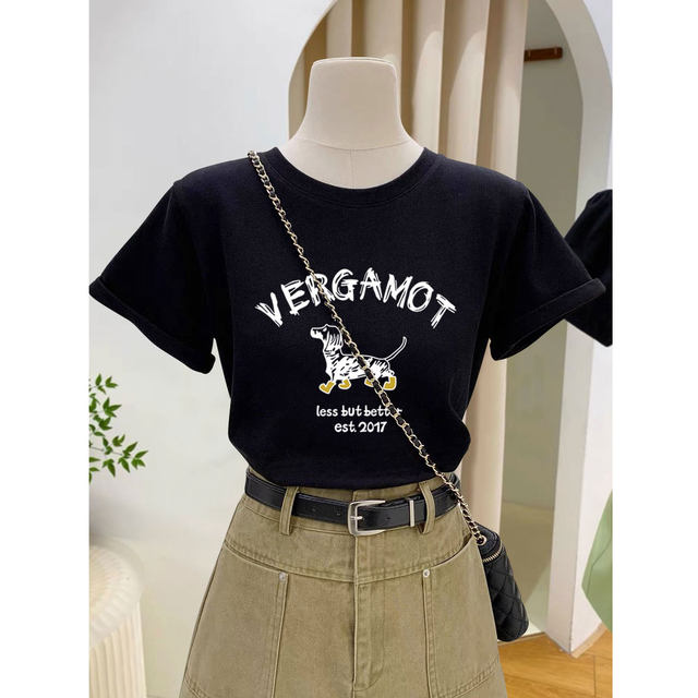 Short sleeve t-shirt women's loose top cartoon printed cotton