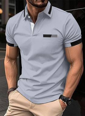 Men's polo shirt 夏季大码男休闲POLO衫翻领纽扣长袖商务T恤上衣