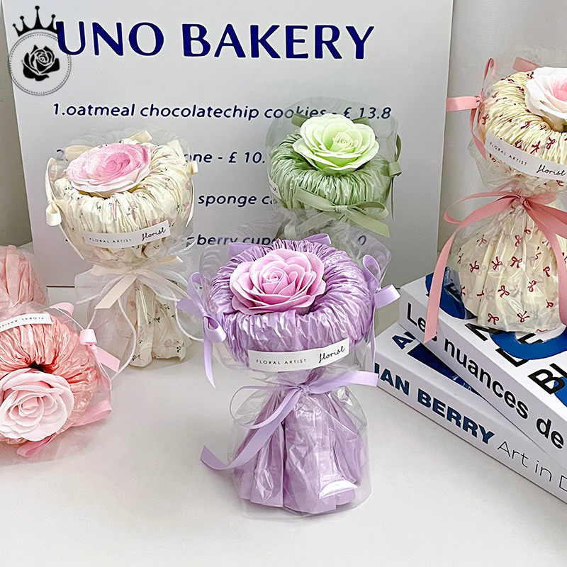 芯芝荔 单支玫瑰小花束 情侣见面礼永生仿真花艺蝴蝶结装饰香皂花