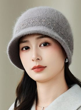 中年妈妈帽子女冬季兔毛保暖毛线帽老年人奶奶老人老太太秋冬冷帽