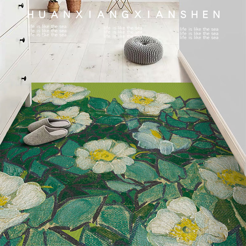 Leather floor mat Sunflower entryway washable